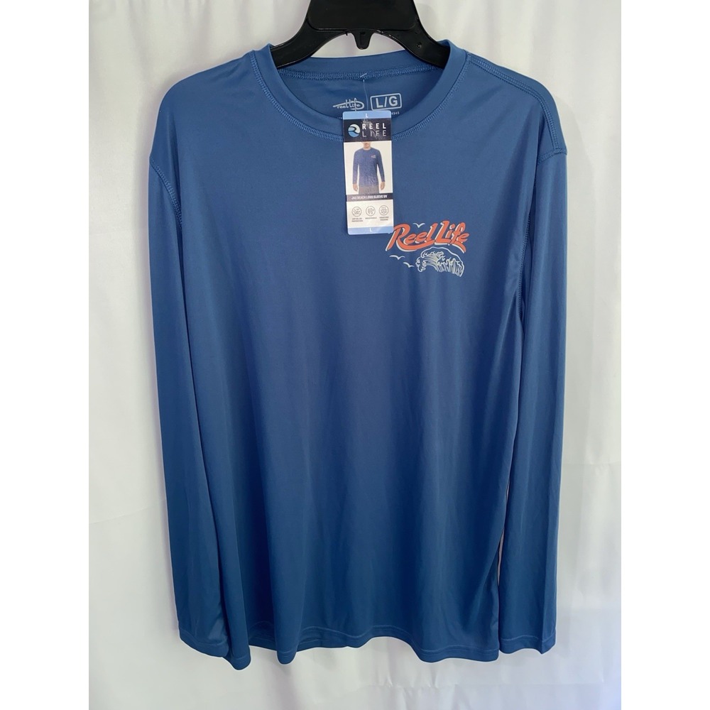 NWT Reel Life Jax Beach UV Long Sleeve Shirt Mens Large Dark Blue
